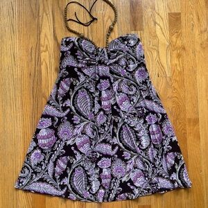 R&M Richards Black and Purple Paisley Strapless Sundress